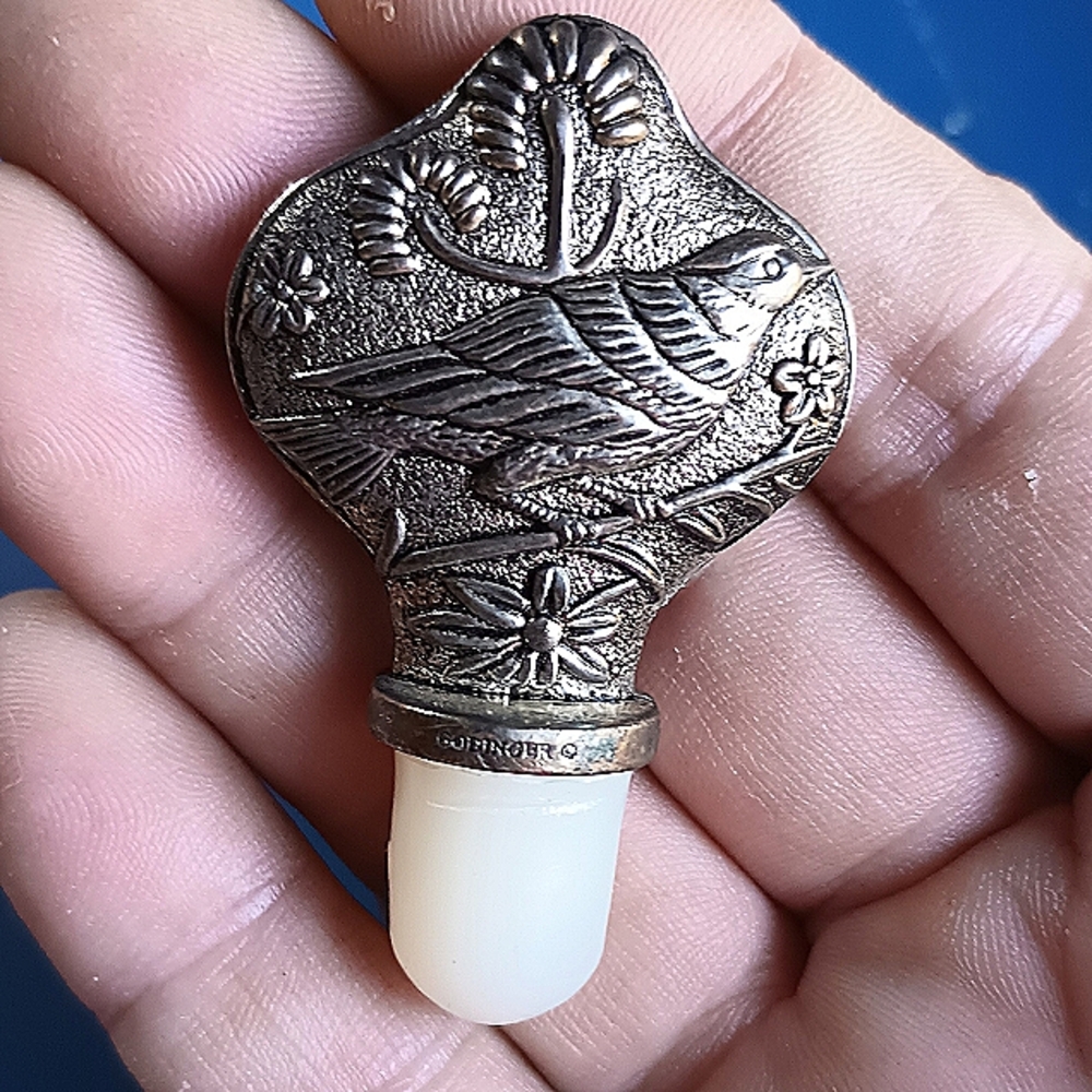 Pewter Bird Perfume Stopper Vintage / Rare / Stamped